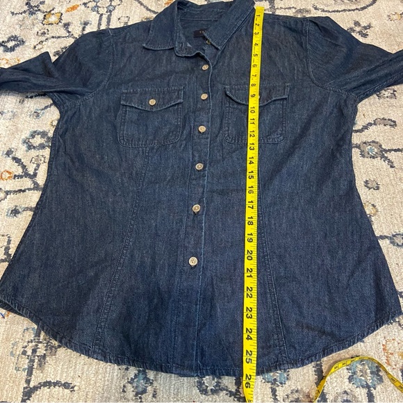 Talbots Chambray Dark Wash Button Up Collared Shirt Top 10 - Picture 8 of 9